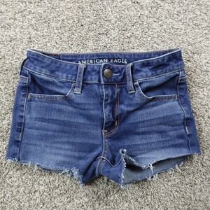American Eagle Shorts Womens 2 Blue Denim Jean Cutoffs Low Rise Mini Micro Booty